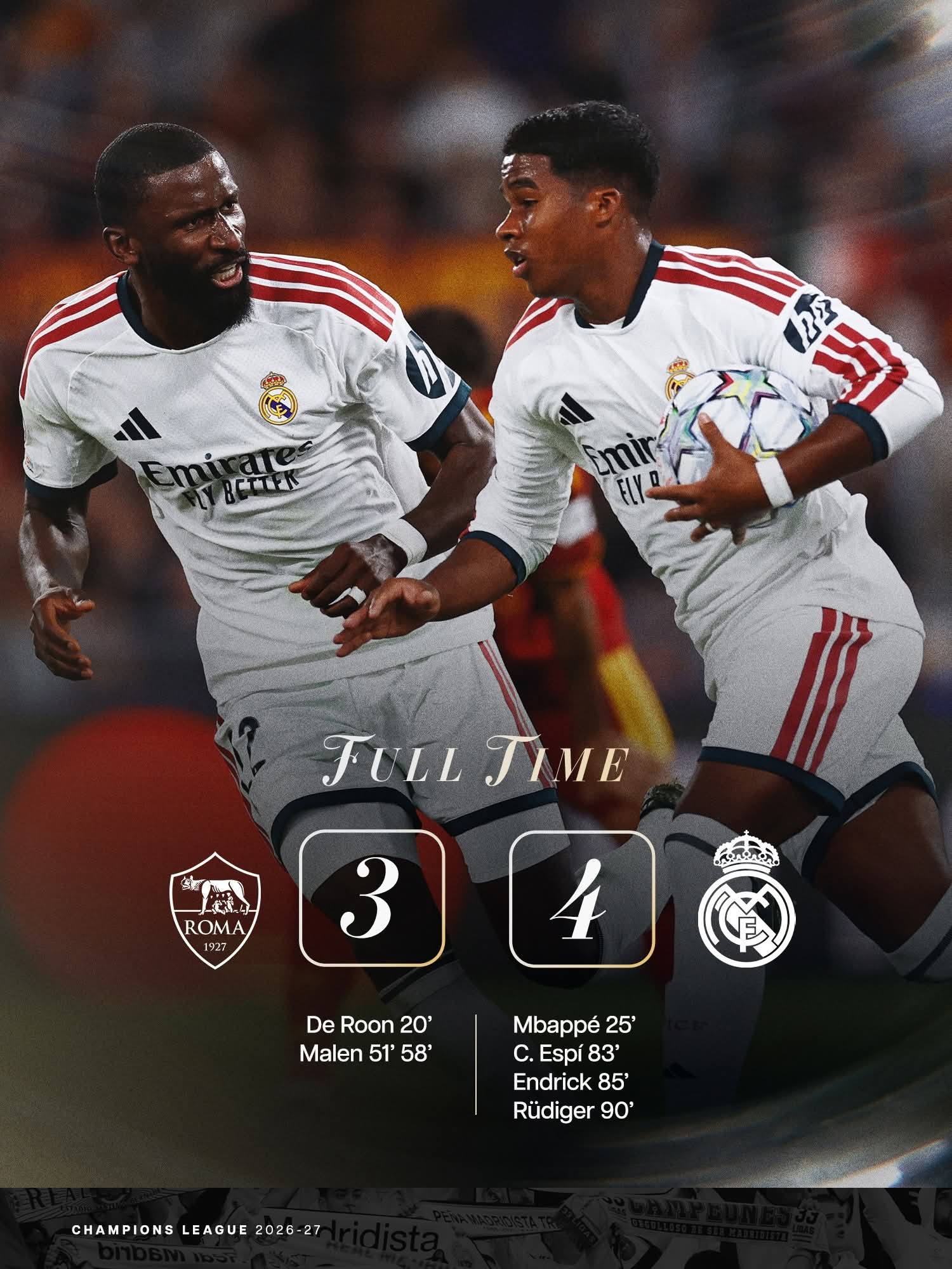Real Madrid Stun Roma 4-3 with Incredible Late Comeback in Champions League Thriller